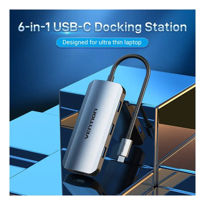 Hub Multipuerto 6 En 1 Hdmi Usb 3,0 Usb-c Pd Vention Gris