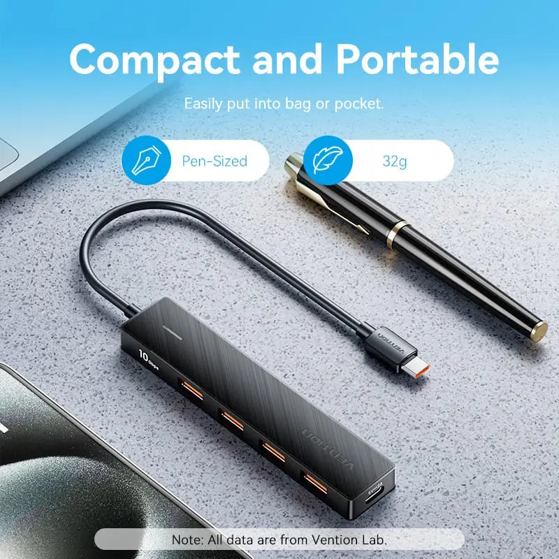 Hub Usb Tipo A 3,2 Otg 5 En 1 10gbps 15cm Para Disco Vention Negro
