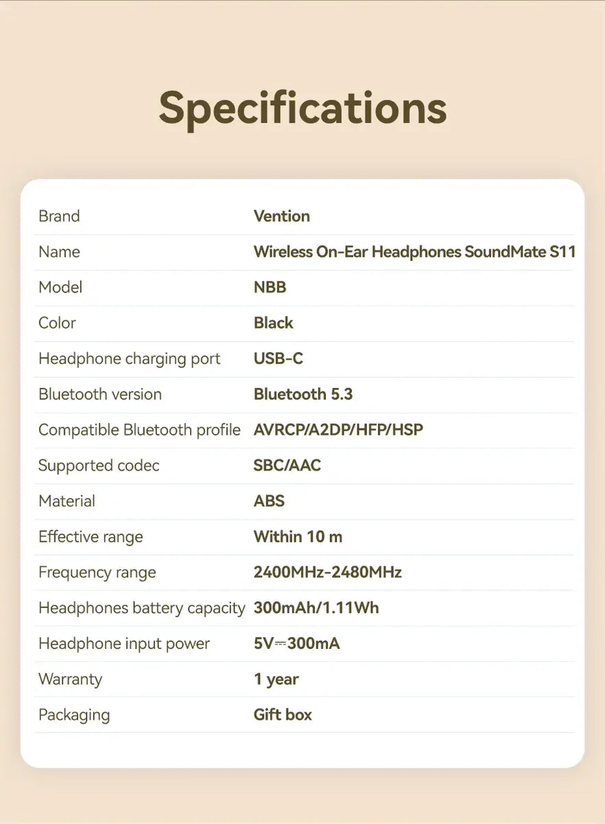Auriculares Soundmate S11 Inalambricos Bluetooth Vention Negro