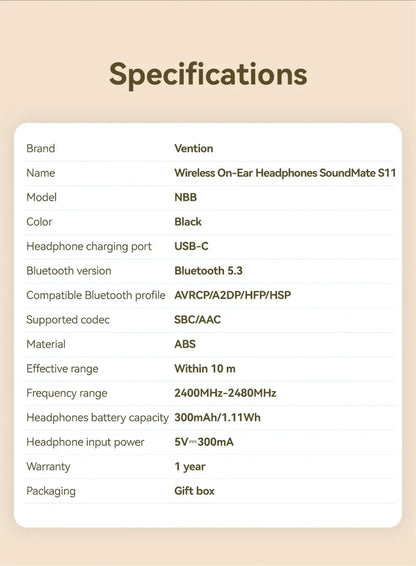 Auriculares Soundmate S11 Inalambricos Bluetooth Vention Negro