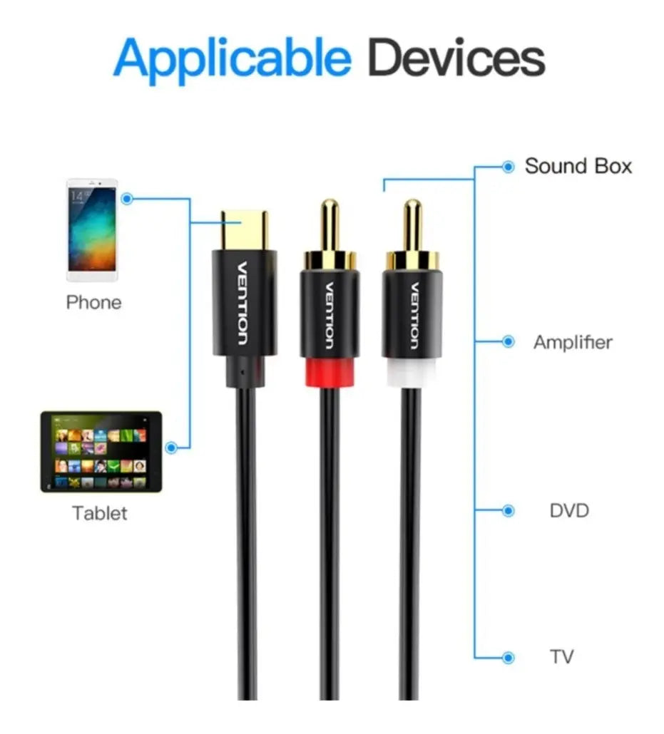 Cable Adaptador Audio Tipo Usb C A 2 Rca Macho 1,5m Vention