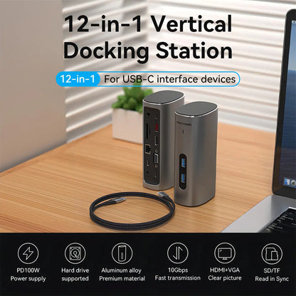 Docking Station 12 En 1 Usbc Hdmi Vga Rj45 Sd/tf Usb Vention