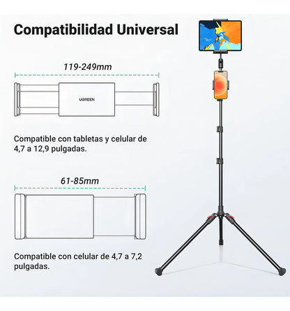 Soporte Tripode 2 En 1 Para Tablet Celular 170cm 360° Ugreen Negro