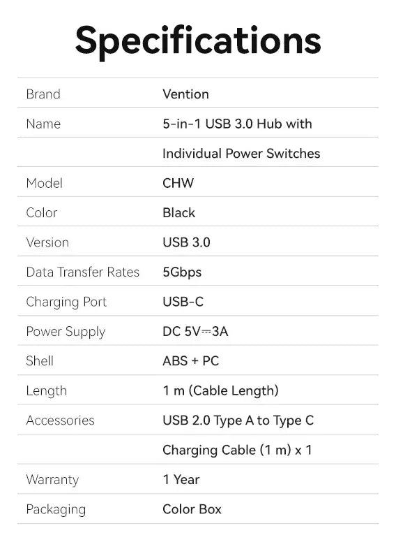 Hub Usb 3,0 4 Puertos Switch De Encendido 5gbps Vention Negro