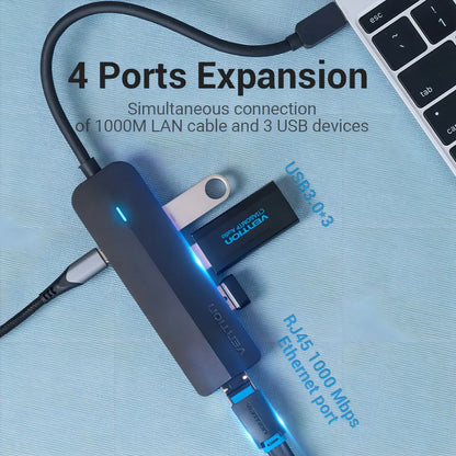 Hub Usb C A Usb 3,0 X3 Rj45 Ethernet Disco Usb C Pd Vention