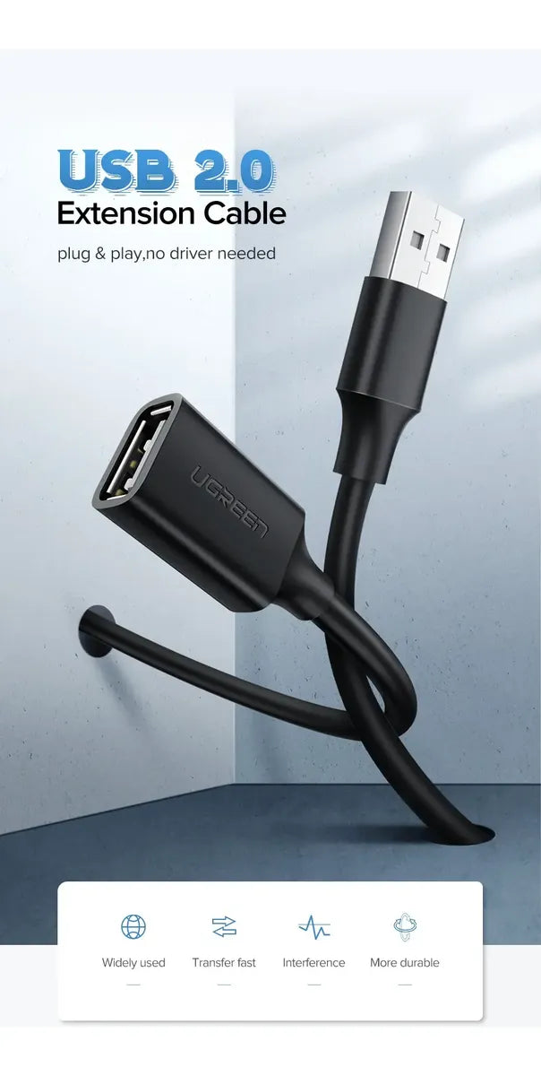 Cable Alargue Premium Usb 2,0 Macho A Hembra 5 Metros Ugreen Negro