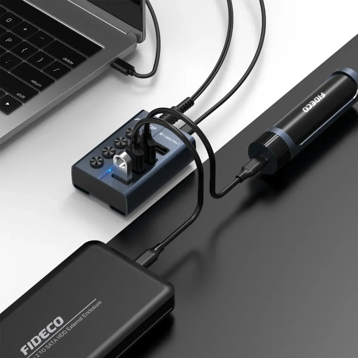 Hub Multipuerto Usb 3,1 A Usb 3,0 4 En 1 5gbps Fideco Negro