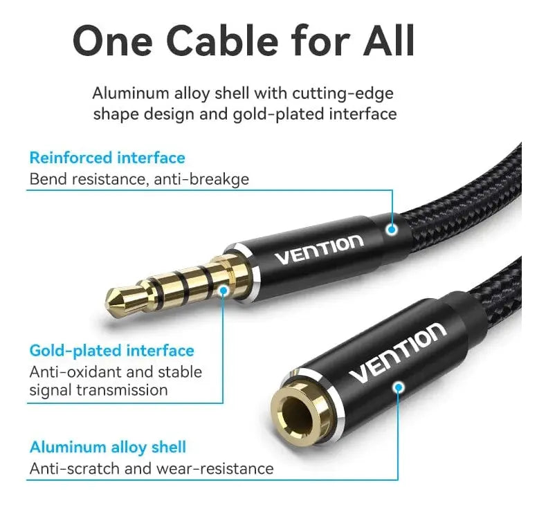 Cable Extensor Audio 3,5mm Macho A Hembra Micro 0,5m Vention