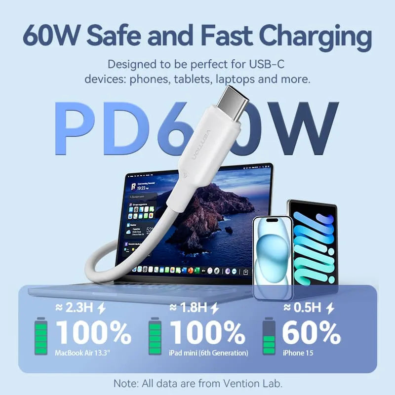 Cable Usb C Carga Rapida 60w 3a 1 Metro Vention