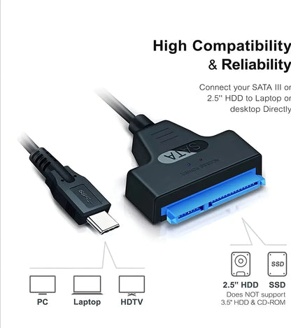 Adaptador Usb C A Sata 2,5 Para Discos Y Grabadoras - Evox Negro