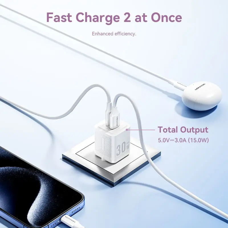 Cargador Con Cable Adaptador Carga Rapida Usb C 30w Vention Negro