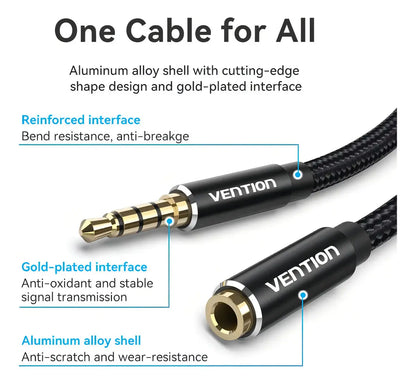 Extensor Auxiliar Audio Plug 3,5 Macho A Hembra 1m Vention