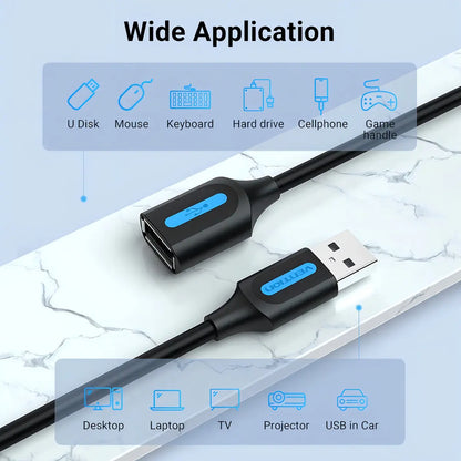 Extensor Usb 2,0 Alargue 0,5 Metro Macho A Hembra Vention Negro