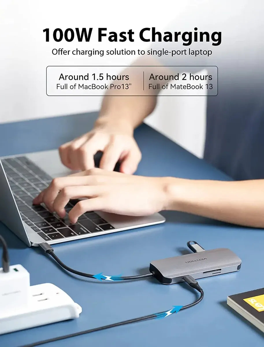 Hub Multipuerto 7 En 1 Usb C Hdmi Usb 3,0 Tarjeta Sd Vention Plateado
