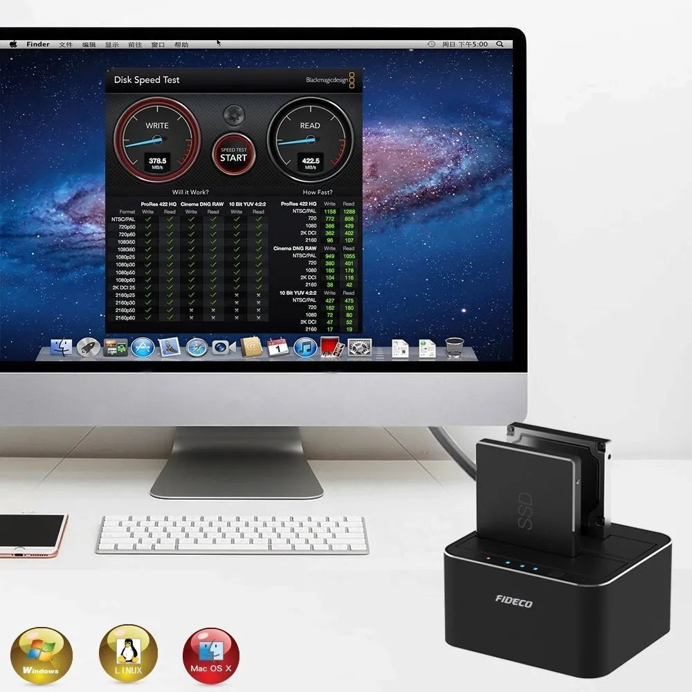Docking Station 2 Bahias Clonador Sata Hdd Ssd 16tb Fideco