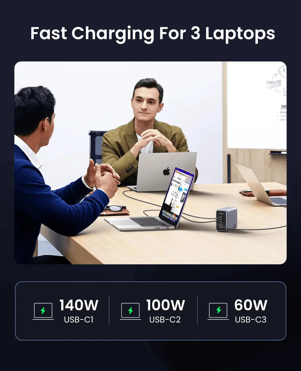 Cargador De Escritorio Gan 300w X4 Usb C Carga Rapida Ugreen Gris