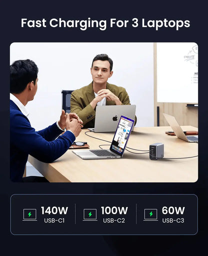 Cargador De Escritorio Gan 300w X4 Usb C Carga Rapida Ugreen Gris