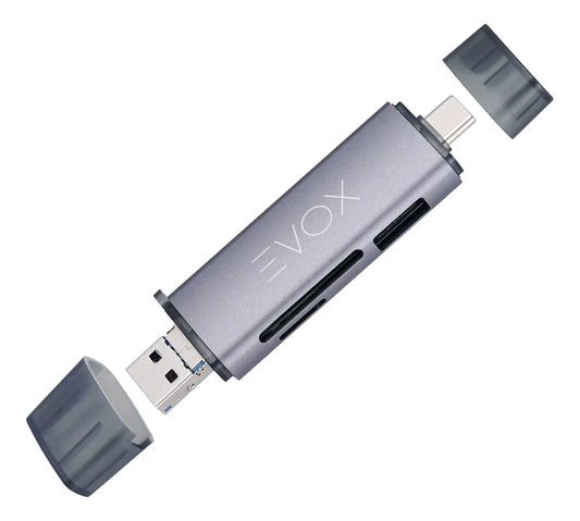 Lector Memorias Usb 3,0 Micro Usb C Sd Sdhc Tf 3 En 1 Evox Plateado