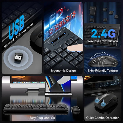 Kit Teclado Y Mouse Inalambrico 2,4g Ktz Vention Color Negro Grafito Negro