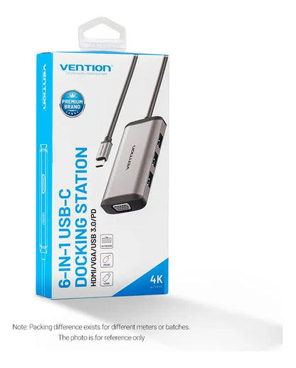 Hub Multipuerto 6 En 1 Usb C Vga Hdmi Usb 3,0 X3 Vention Gris