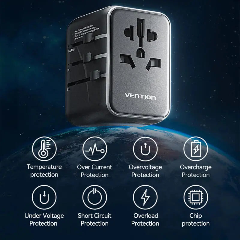Cargador Universal De Viaje Usb 20w 3a Bivolt Vention Negro