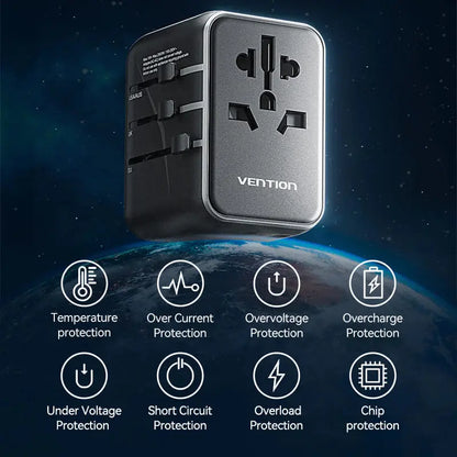 Cargador Universal De Viaje Usb 20w 3a Bivolt Vention Negro