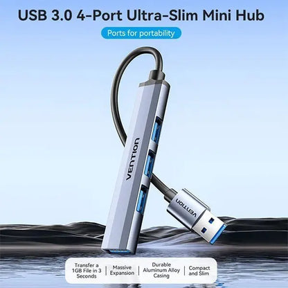 Hub Adaptador Multipuerto Usb 3,0 4 En 1 0,15 Metros Vention Gris Oscuro