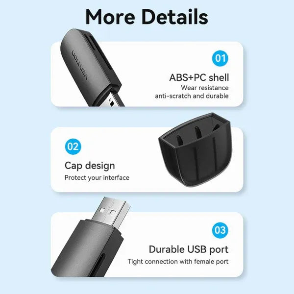 Lectora De Tarjeta - 2 En 1 - Usb 2,0 - Sd Tf Single Vention Negro