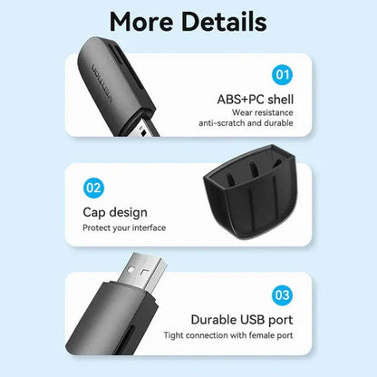 Lectora De Tarjeta - 2 En 1 - Usb 2,0 - Sd Tf Single Vention Negro