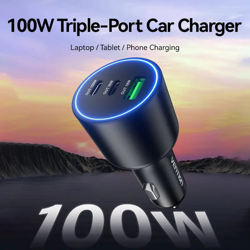 Cargador Para Auto Dual Usb 3,0 Doble Usb C 30w 100w Vention Plateado