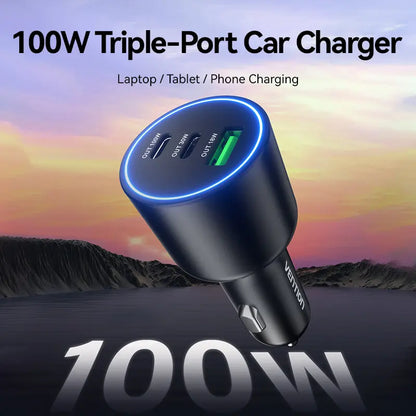 Cargador Para Auto Dual Usb 3,0 Doble Usb C 30w 100w Vention Plateado