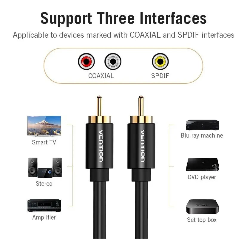 Cable Digital Audio Coaxial Rca De Audio Video 1,5m Vention