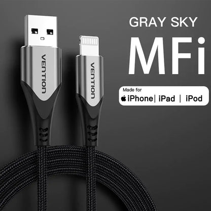 Cable Usb 2,0 Para iPhone 2,4a Trenzado 2 Metros Vention Negro