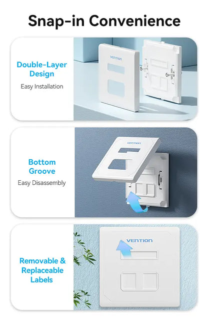 Faceplate 2 Puertos Keystone Tapa Bastidor Rj45 Vention Blanco