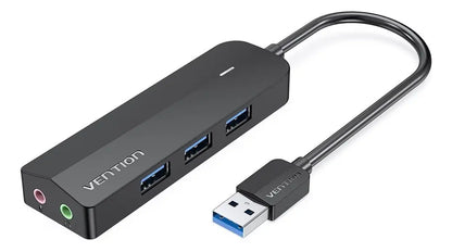 Hub Multipuerto 3 Puertos Usb 3,0 Tarjeta De Sonido Vention Negro