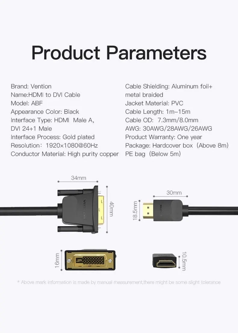 Cable Adaptador Premium Hdmi A Dvi (24+1) 2 Metros - Vention