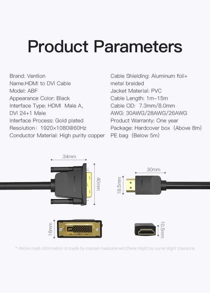 Cable Adaptador Premium Hdmi A Dvi (24+1) 2 Metros - Vention