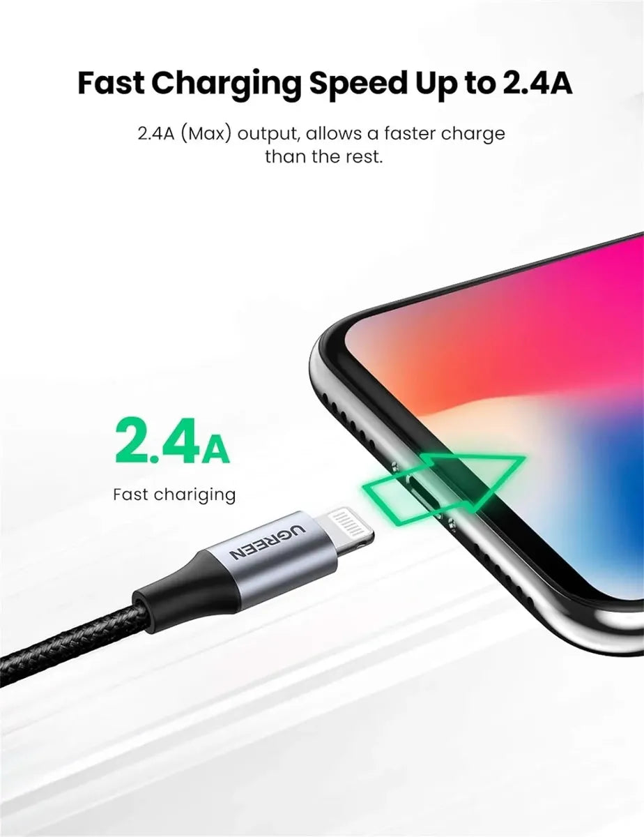 Cable Usb A Lightning Para iPhone Plateado 2,4a 2m Ugreen