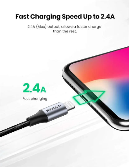 Cable Usb A Lightning Para iPhone Plateado 2,4a 2m Ugreen