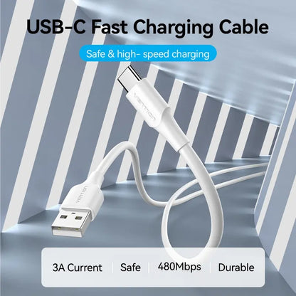 Cable Usb A Usb-c 3a 480mbps Datos Y Carga 1m Vention Negro