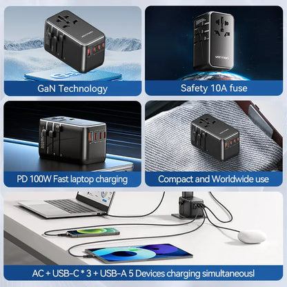 Cargador Pared Universal Usb Celular Pc 120w Bivolt Vention Negro