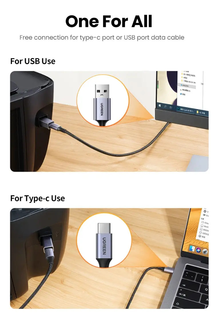 Adaptador Usb C Hembra A Usb Para Impresora Aluminio Ugreen Plateado