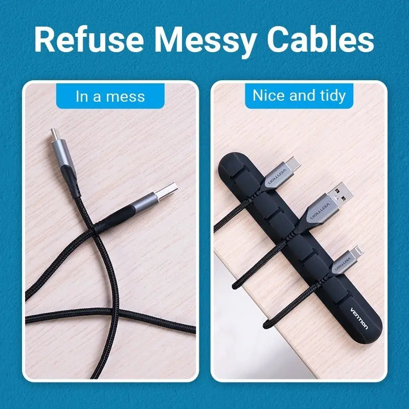 Organizador De Cables Escritorio 7 Cables Con Adhesivo X2 Negro