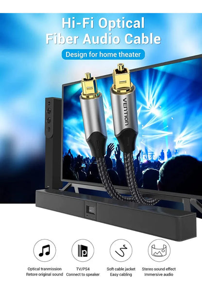 Cable Optico Trenzado Audio Digital Fibra Plug 2m Vention