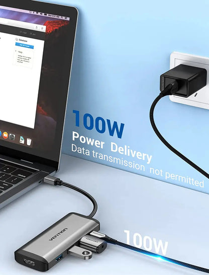 Hub Adaptador Multipuerto 5 En 1 Usb C Hdmi Usb 3,0 Vention Gris