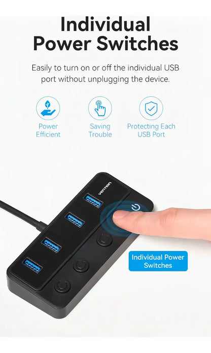 Hub Usb 3,0 4 Puertos Switch De Encendido 5gbps Vention Negro