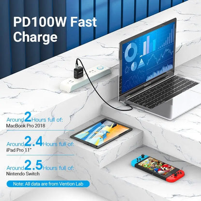Cable Usb-c 90° Macho A Usb-c Macho 1,5m Mallado Vention Negro