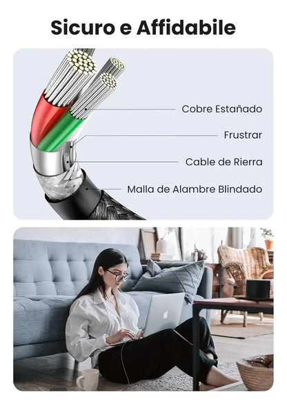 Cable Usb Tipo C Carga Rapida 60w Trenzado 1 Metro Ugreen Gris