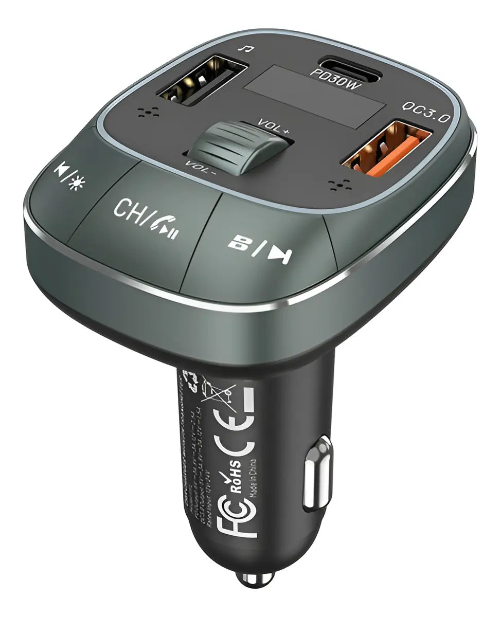 Cargador Usb Para Auto Celular Carga Rapida 30w Bluetooth Negro