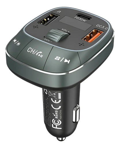 Cargador Usb Para Auto Celular Carga Rapida 30w Bluetooth Negro